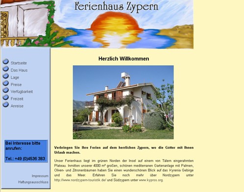 Homepage fr ein Ferienhaus auf Zypern